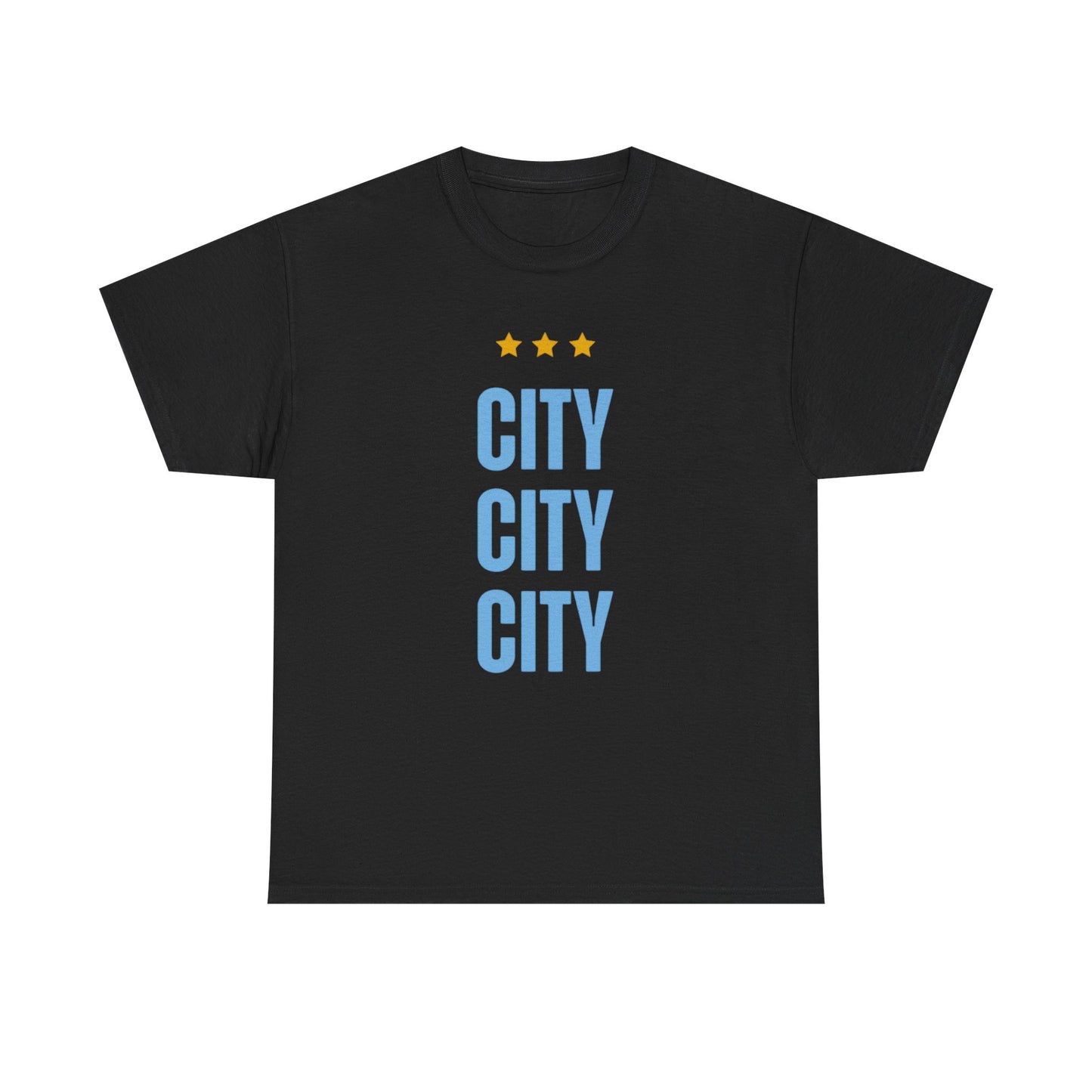 Manchester City City City Tee — Minimal Skyline Graphic T‑Shirt with Three Stars