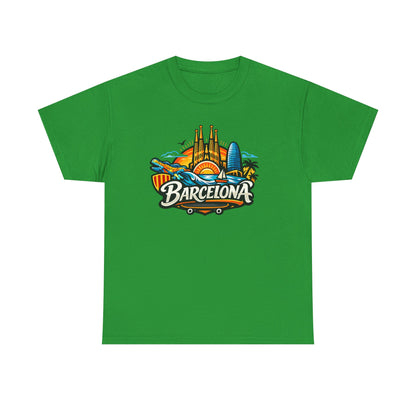 Barcelona Skyline Graphic Tee — Colorful Travel Souvenir T-Shirt