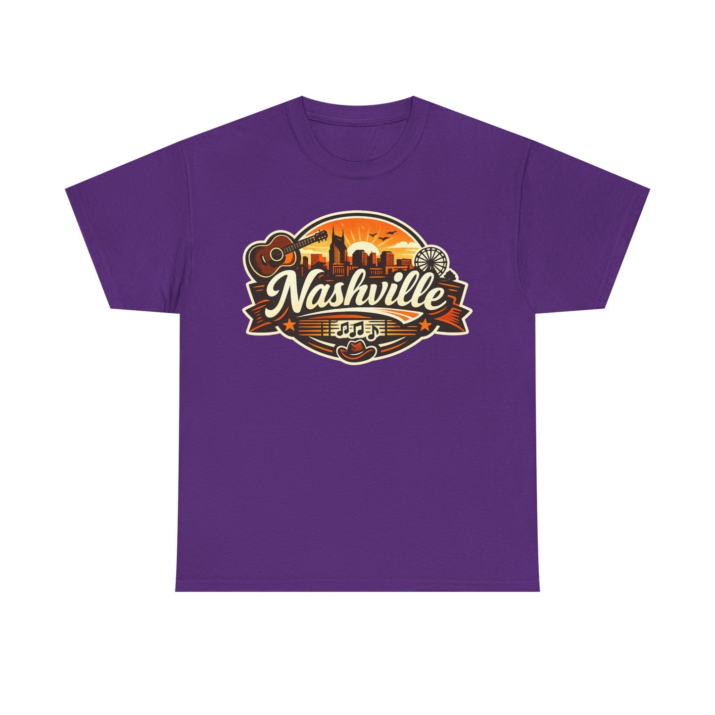 Nashville Skyline Guitar Tee – Retro Music City Souvenir Shirt
