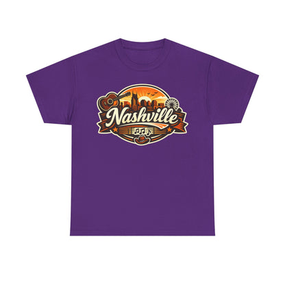 Nashville Skyline Guitar Tee – Retro Music City Souvenir Shirt