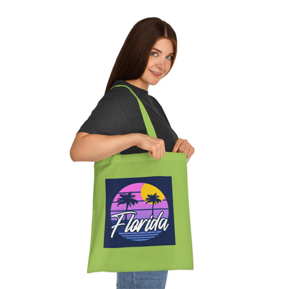 Florida Sunset Palm Tote Bag — Retro Beach Cotton Tote