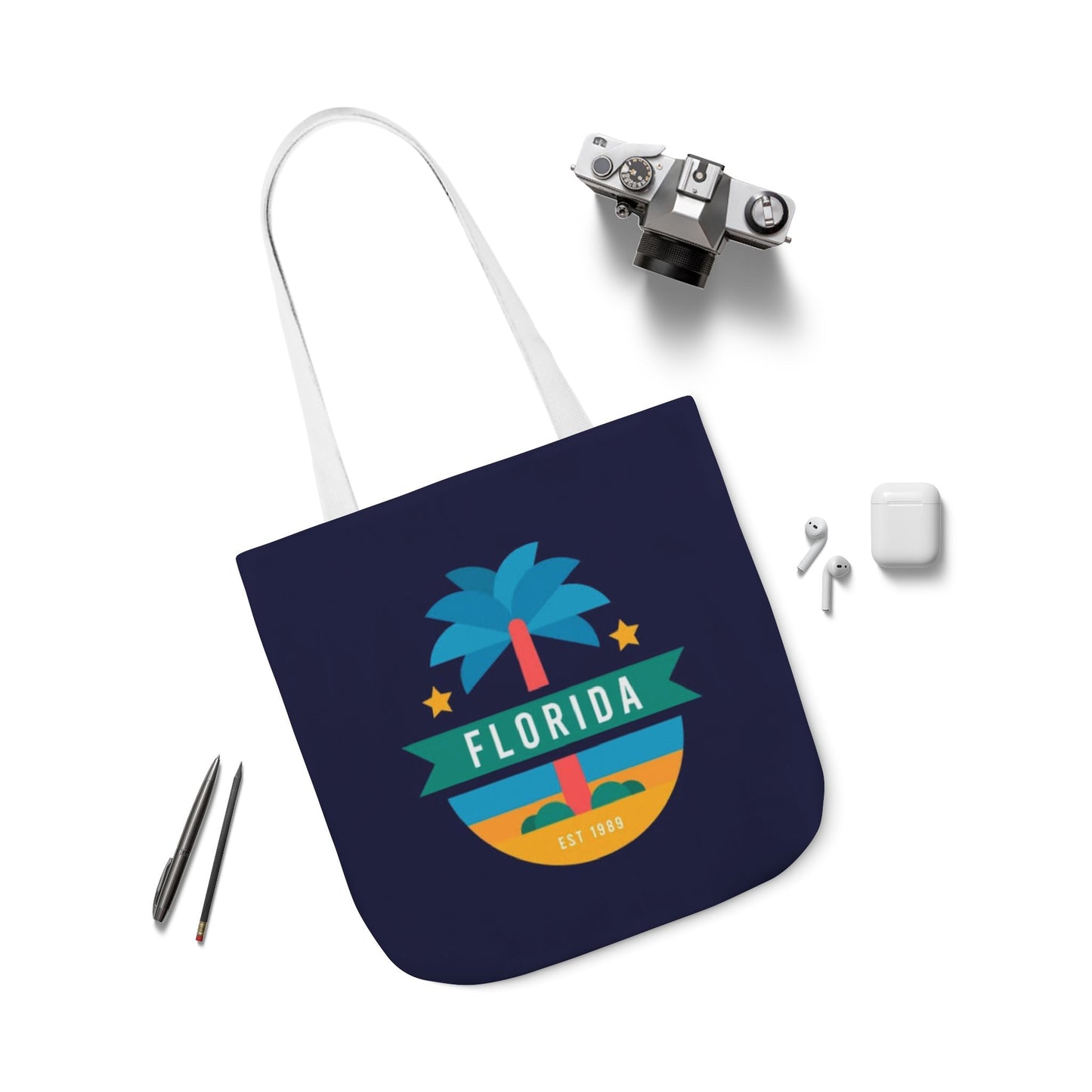 Florida Palm Beach Canvas Tote Bag — Retro Sunshine Travel Tote