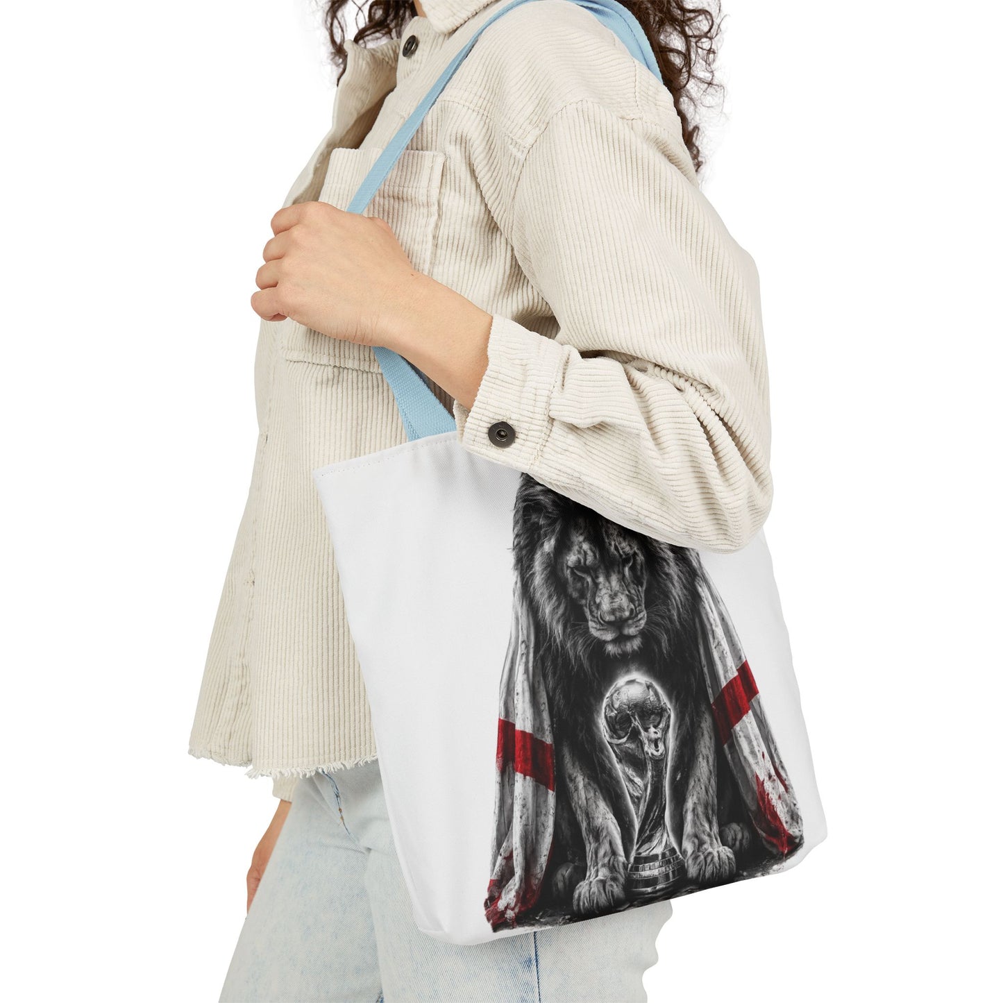 England Lion Guardian Canvas Tote — Protective Lion & Cub Illustration Tote Bag