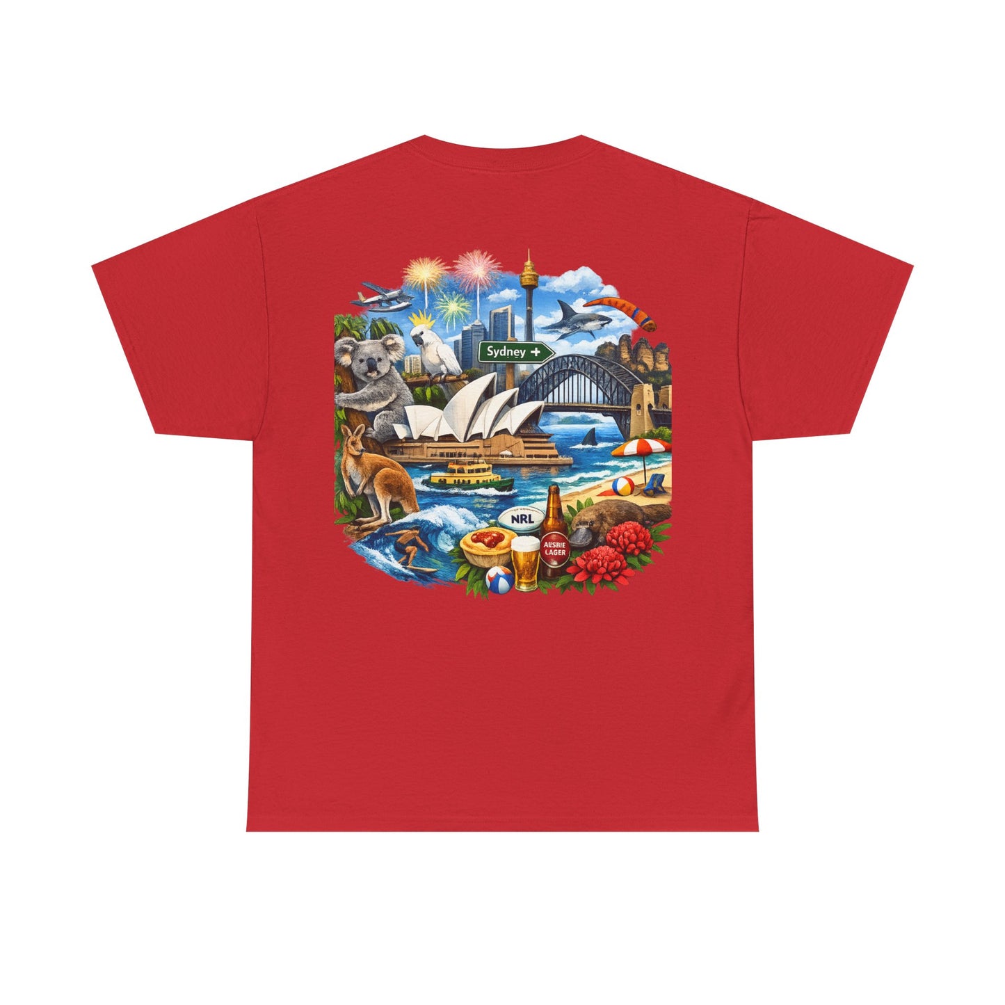 T-Shirt — Sydney Landmark Collage Tee (Opera House, Harbour Bridge, Koala & Beach Scene)