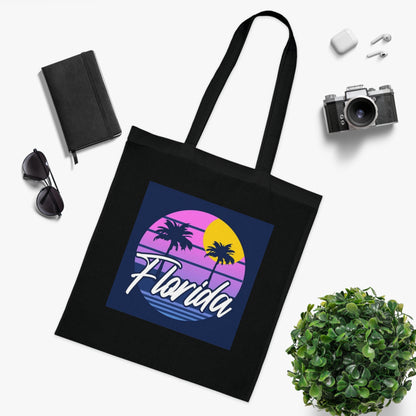 Florida Sunset Palm Tote Bag — Retro Beach Cotton Tote