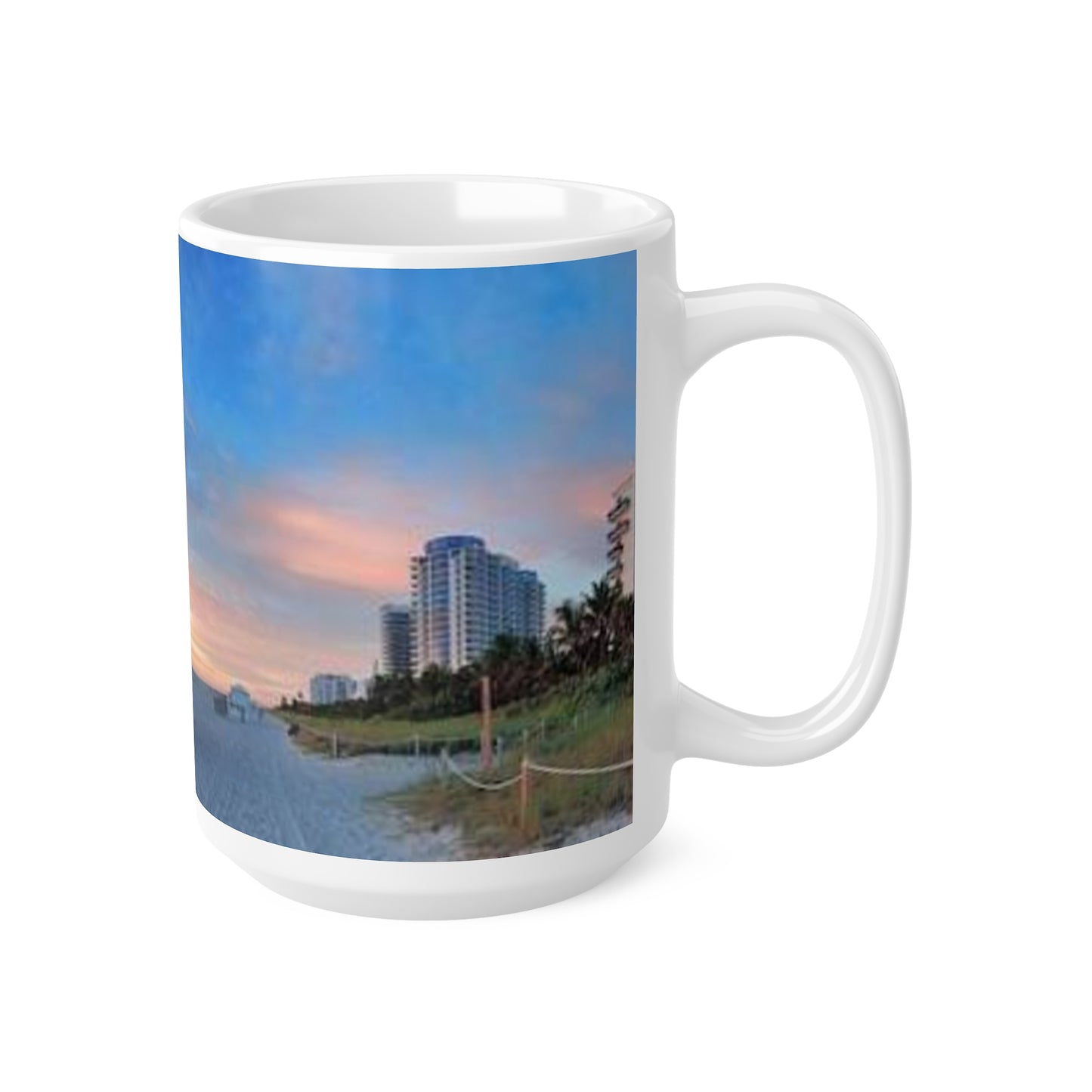 Sunset Beach Lifeguard Tower Ceramic Mug – Coastal Sunrise Coffee Cup (11oz/15oz)