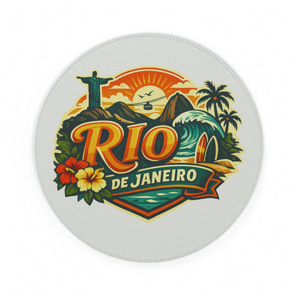 Rio de Janeiro PU Leather Mouse Mat — Tropical Beach Travel Desk Pad