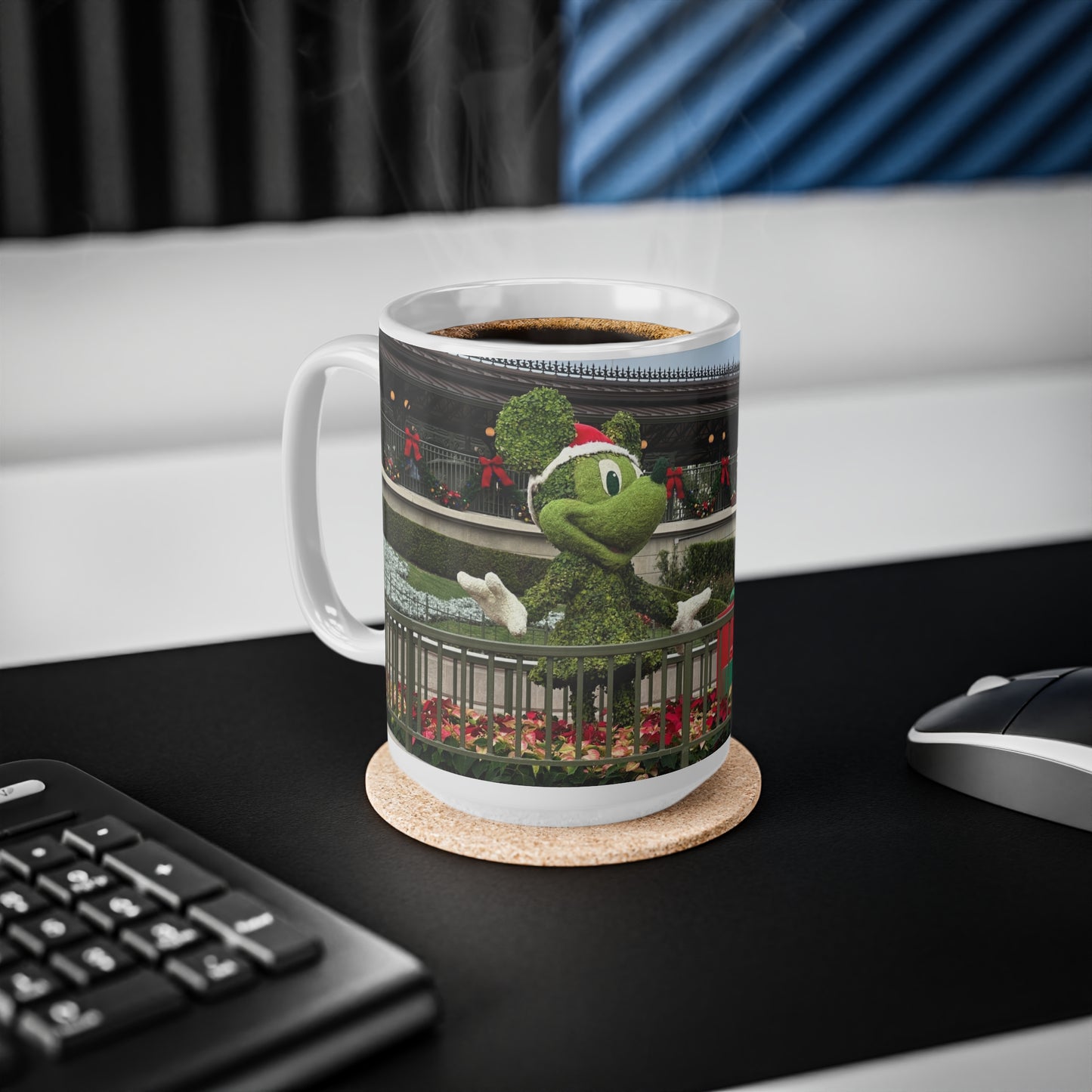 Christmas Topiary Mickey Ceramic Coffee Mug — Holiday Disney Park Souvenir (11oz/15oz)