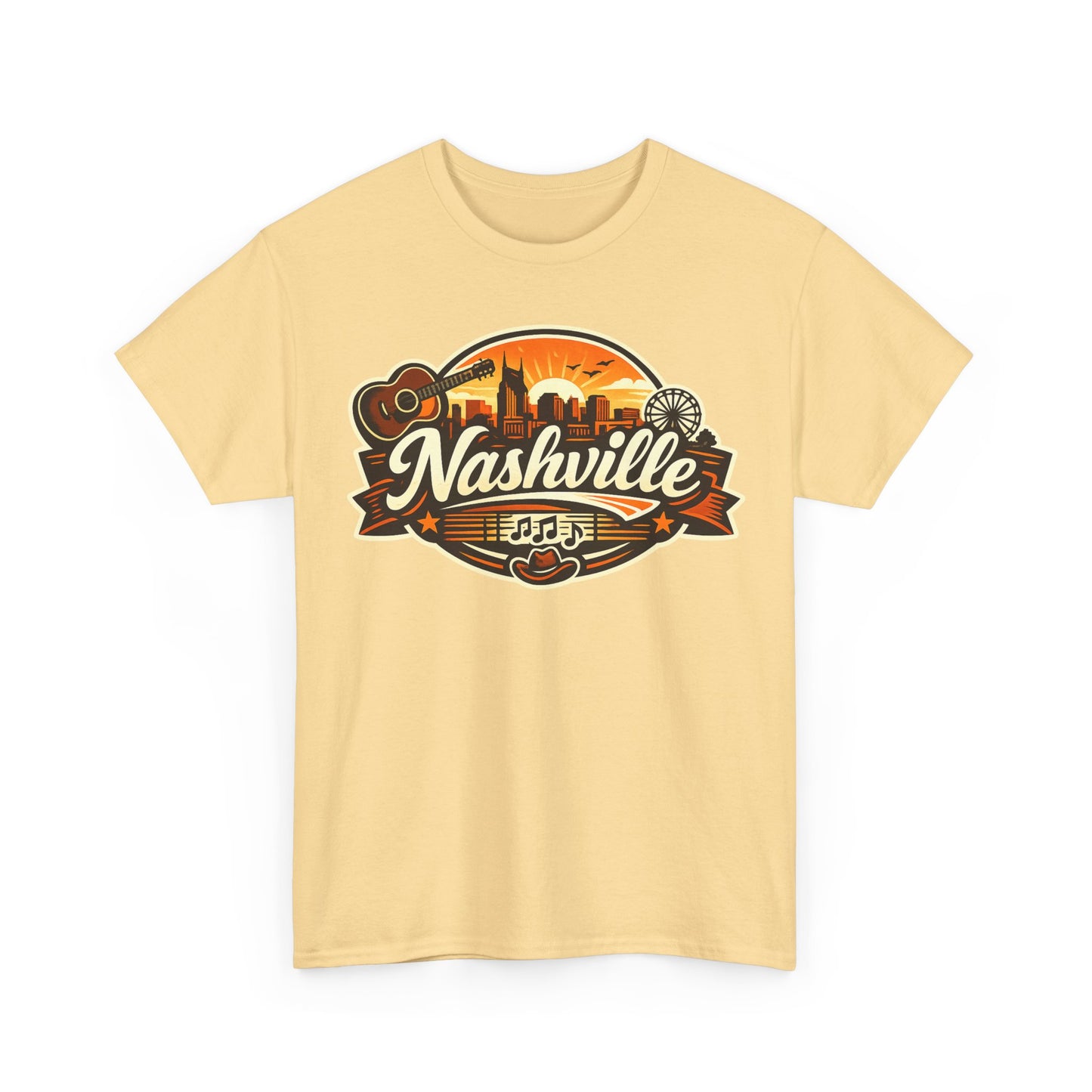Nashville Skyline Guitar Tee – Retro Music City Souvenir Shirt