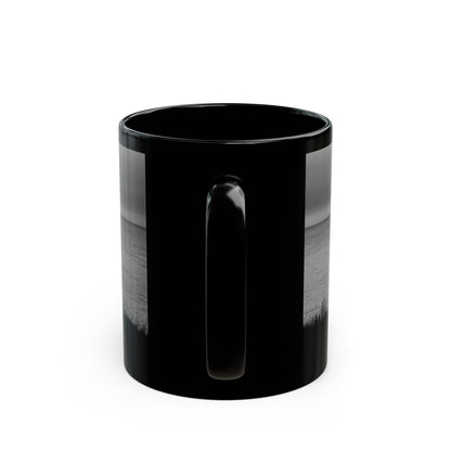 Silhouette by the Sea Black Coffee Mug — Reflective Ocean Sunset Gift (11oz, 15oz)
