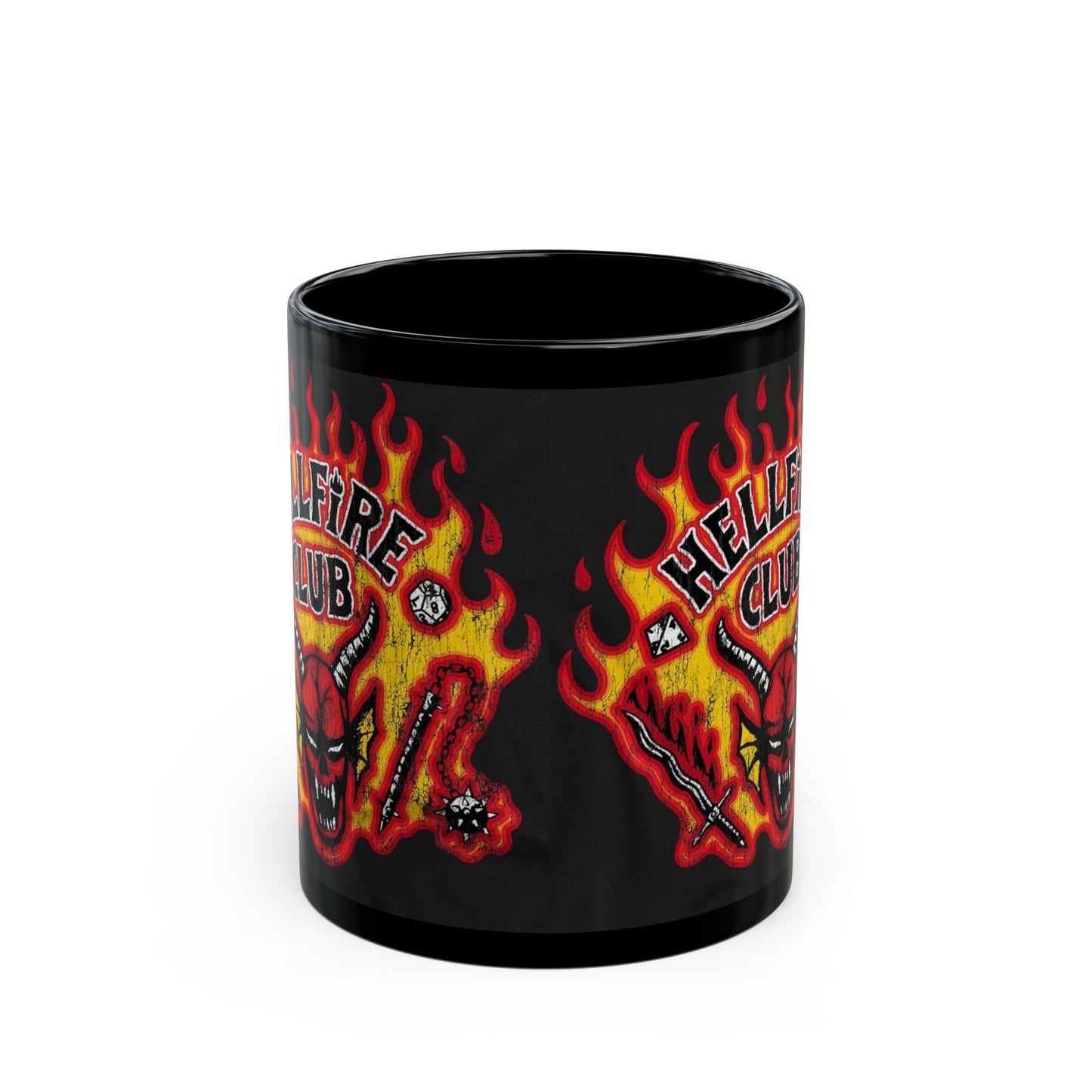 Hellfire Club Black Mug — Flaming Demon Skull Coffee Cup (11oz & 15oz)