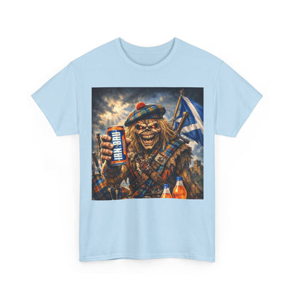 Scottish Rock Skull T‑Shirt — Eddie the Piper with Flag & Can Graphic Tee