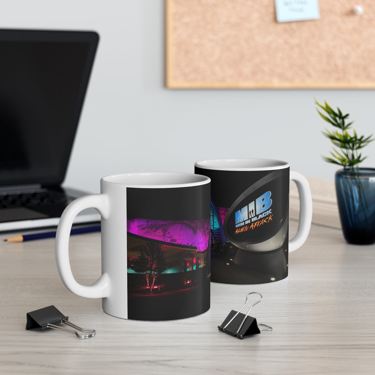 Men in Black Universal HHN Nightscape Mug — Colorful Architectural Night Photo Ceramic Coffee Cup (11oz, 15oz)