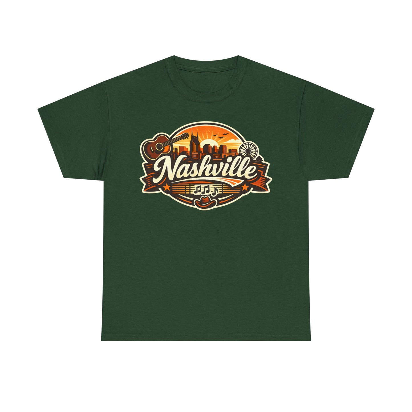 Nashville Skyline Guitar Tee – Retro Music City Souvenir Shirt