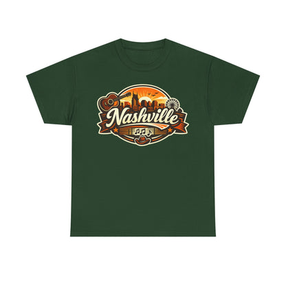 Nashville Skyline Guitar Tee – Retro Music City Souvenir Shirt