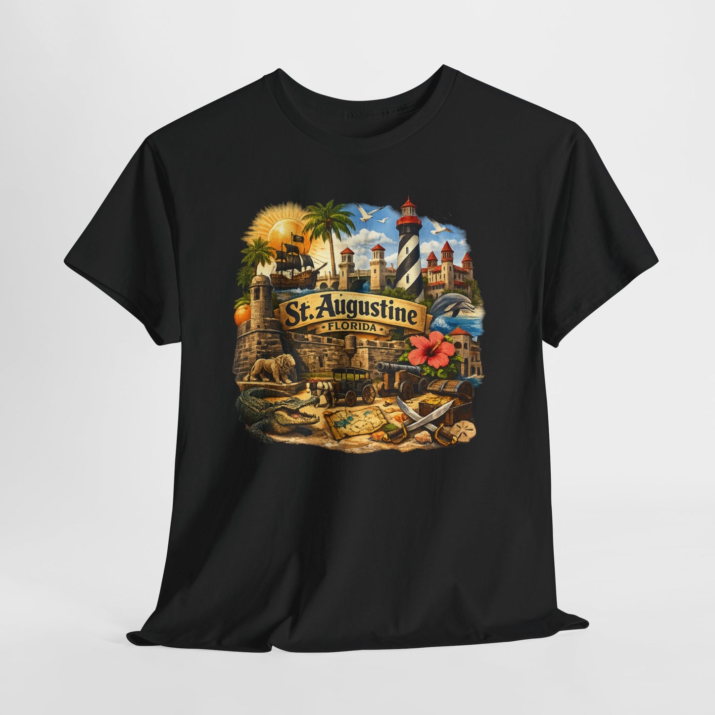 St. Augustine Florida Vintage Travel Tee — Retro Beach & Lighthouse Souvenir T-Shirt