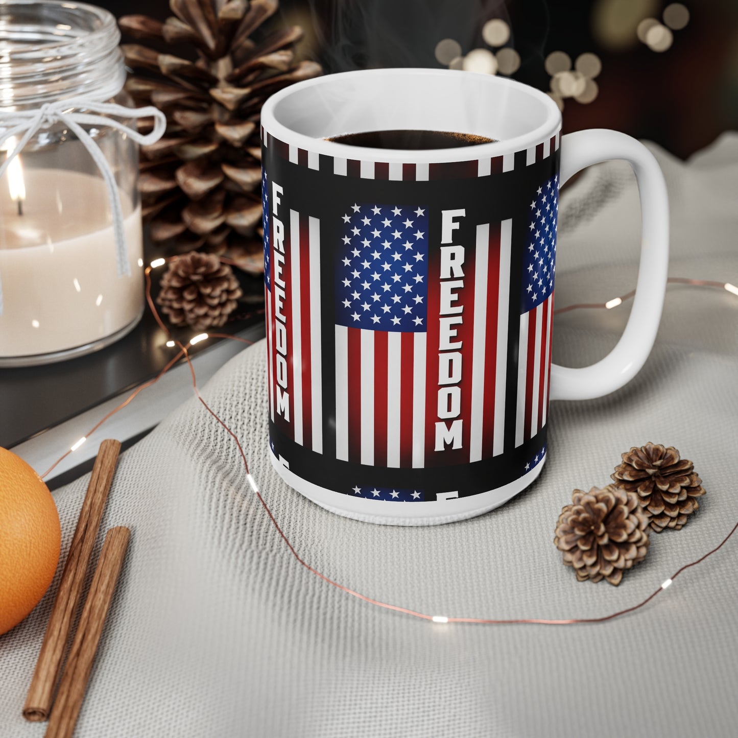 USA Freedom Flag Ceramic Mug — Patriotic USA Coffee Cup (11oz & 15oz)