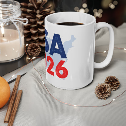 USA 2026 Ceramic Coffee Mug — Patriotic Red & Blue 11oz/15oz