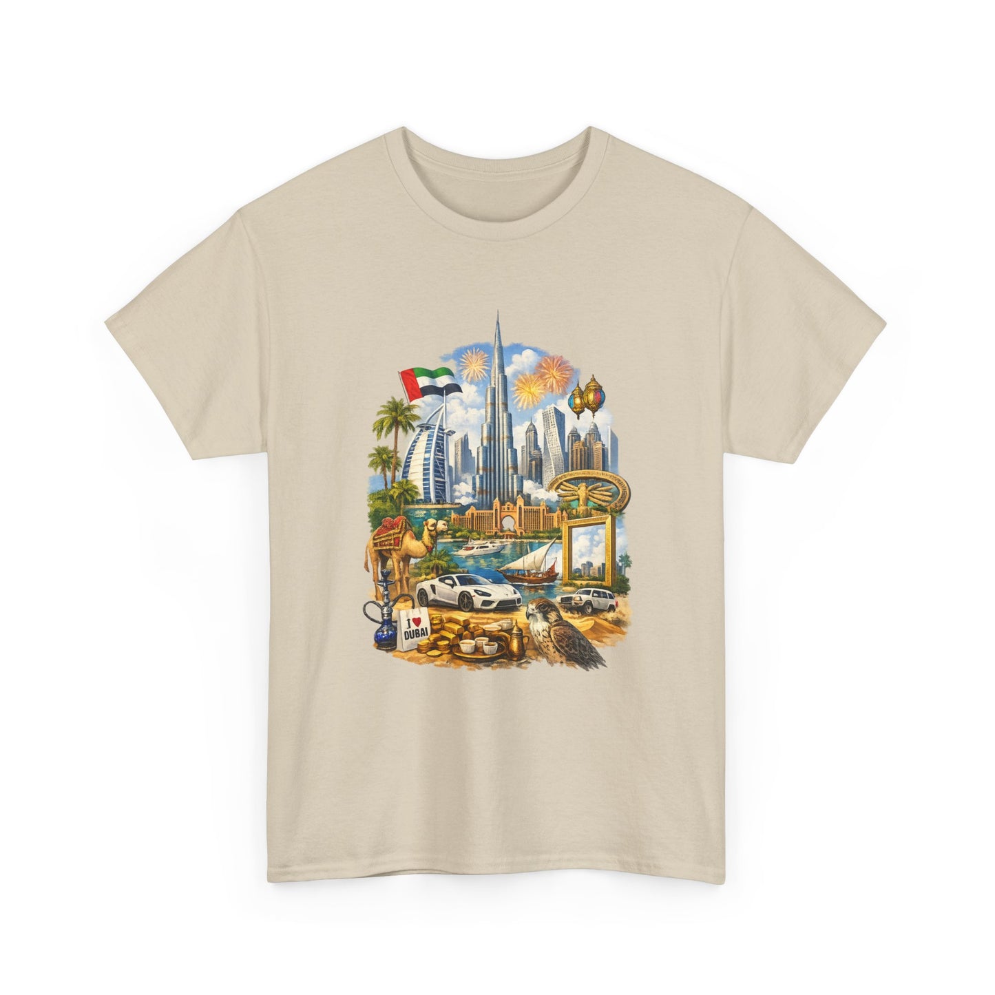 Dubai Skyline Beach Vacation T-Shirt – Retro Travel Collage Tee