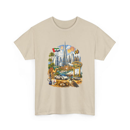 Dubai Skyline Beach Vacation T-Shirt – Retro Travel Collage Tee