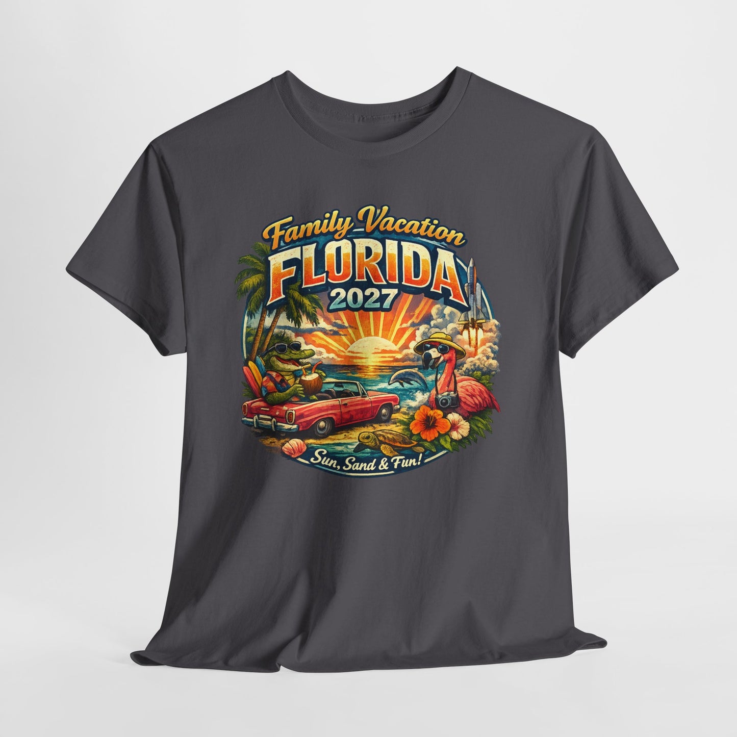 Florida Family Vacation 2027 T-Shirt — Retro Sunset Beach Design