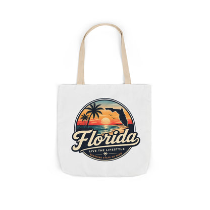 Florida Sunset Canvas Tote Bag — Retro Palm Beach Design