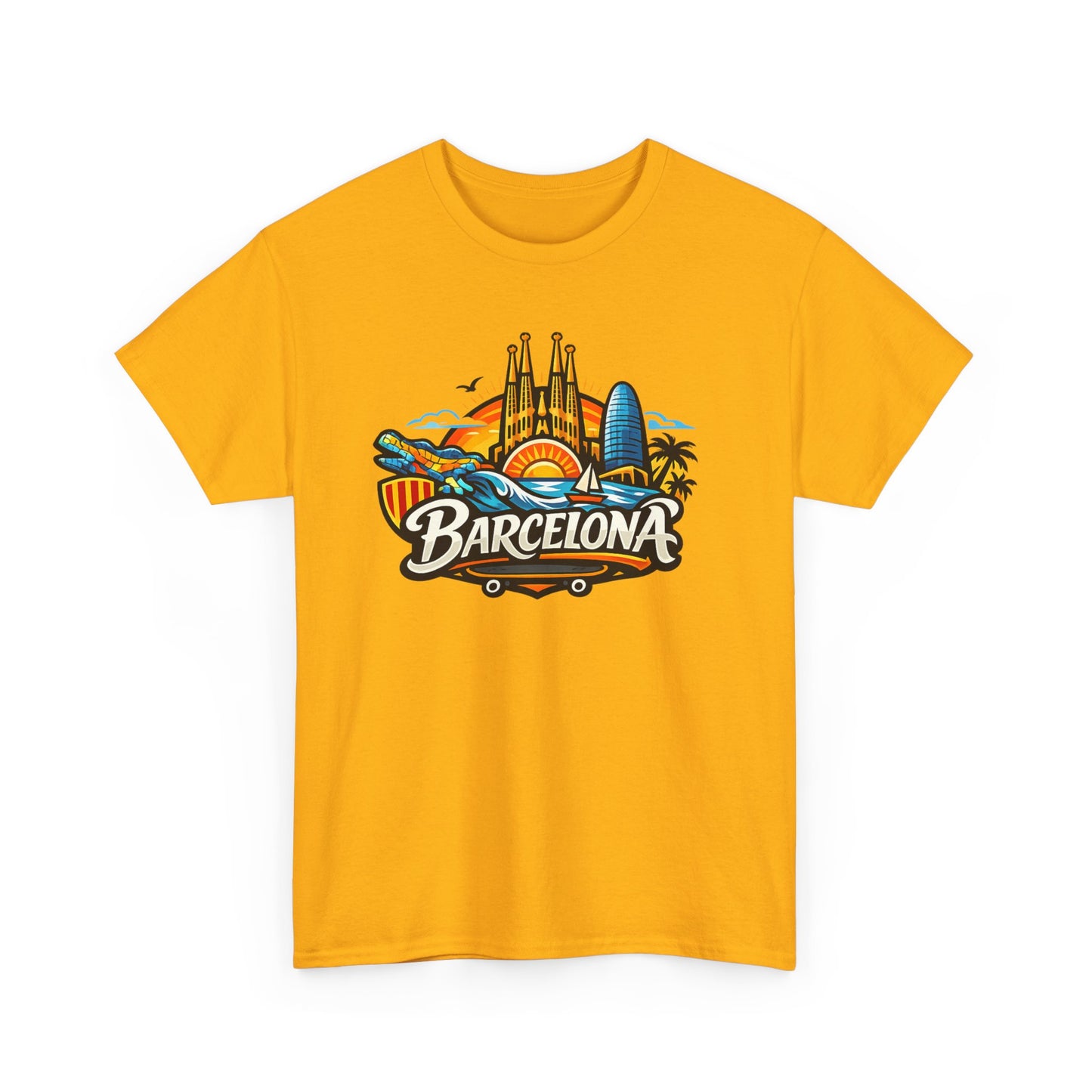 Barcelona Skyline Graphic Tee — Colorful Travel Souvenir T-Shirt