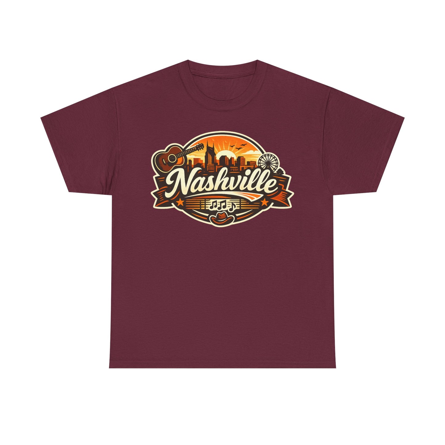 Nashville Skyline Guitar Tee – Retro Music City Souvenir Shirt