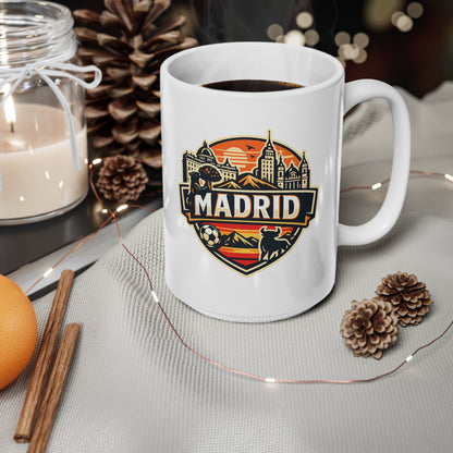Madrid Souvenir Mug – Vintage Cityscape & Football Ceramic Coffee Cup (11oz/15oz)