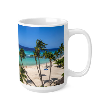 Barbados Beach Palm Trees Coffee Mug — Tropical Ocean Panorama Ceramic Mug (11oz & 15oz)