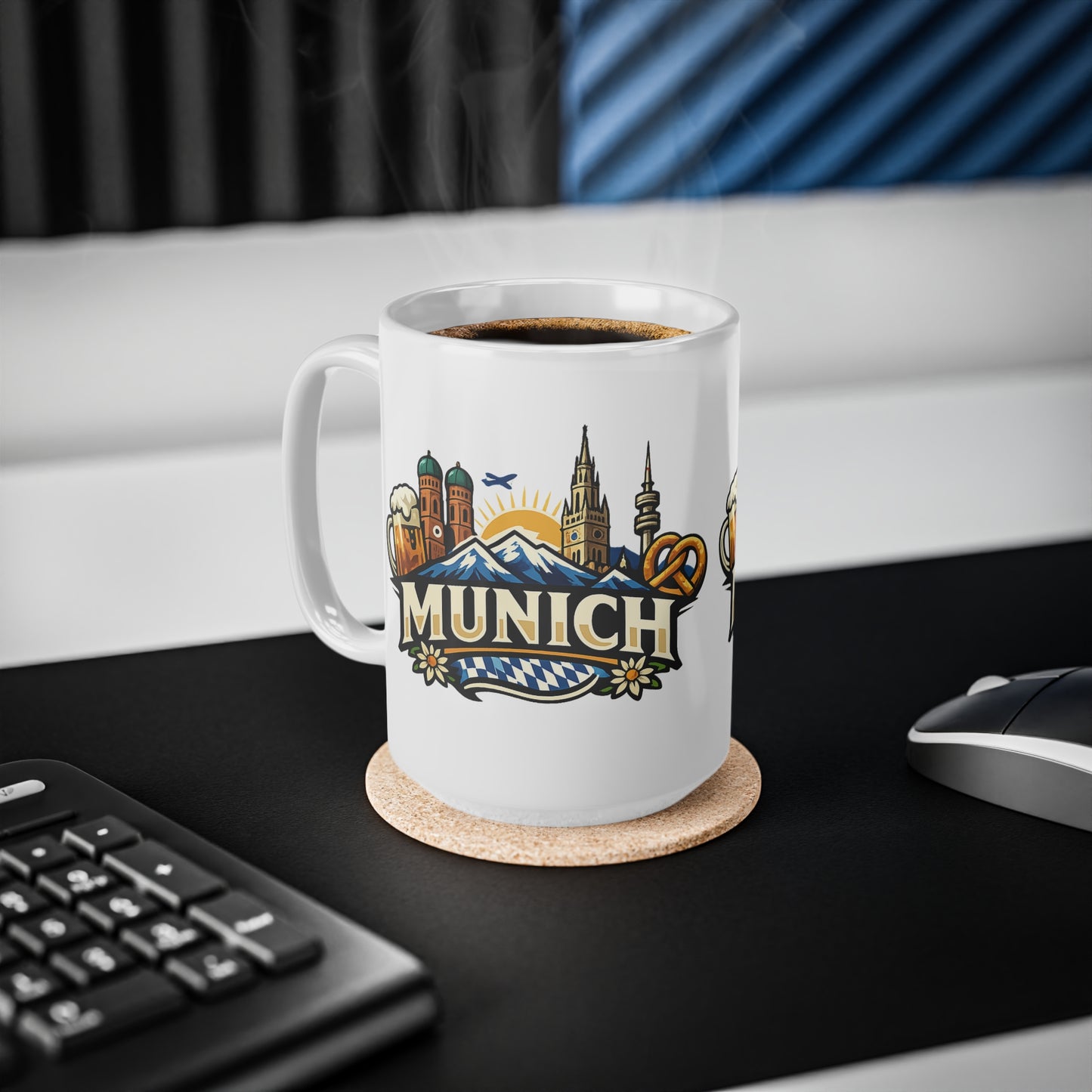 Munich Souvenir Coffee Mug — Bavarian Beer, Pretzel & Skyline Ceramic Mug (11oz/15oz)