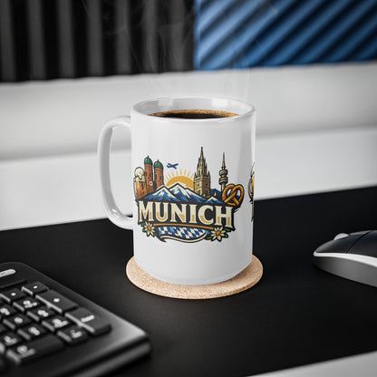 Munich Souvenir Coffee Mug — Bavarian Beer, Pretzel & Skyline Ceramic Mug (11oz/15oz)
