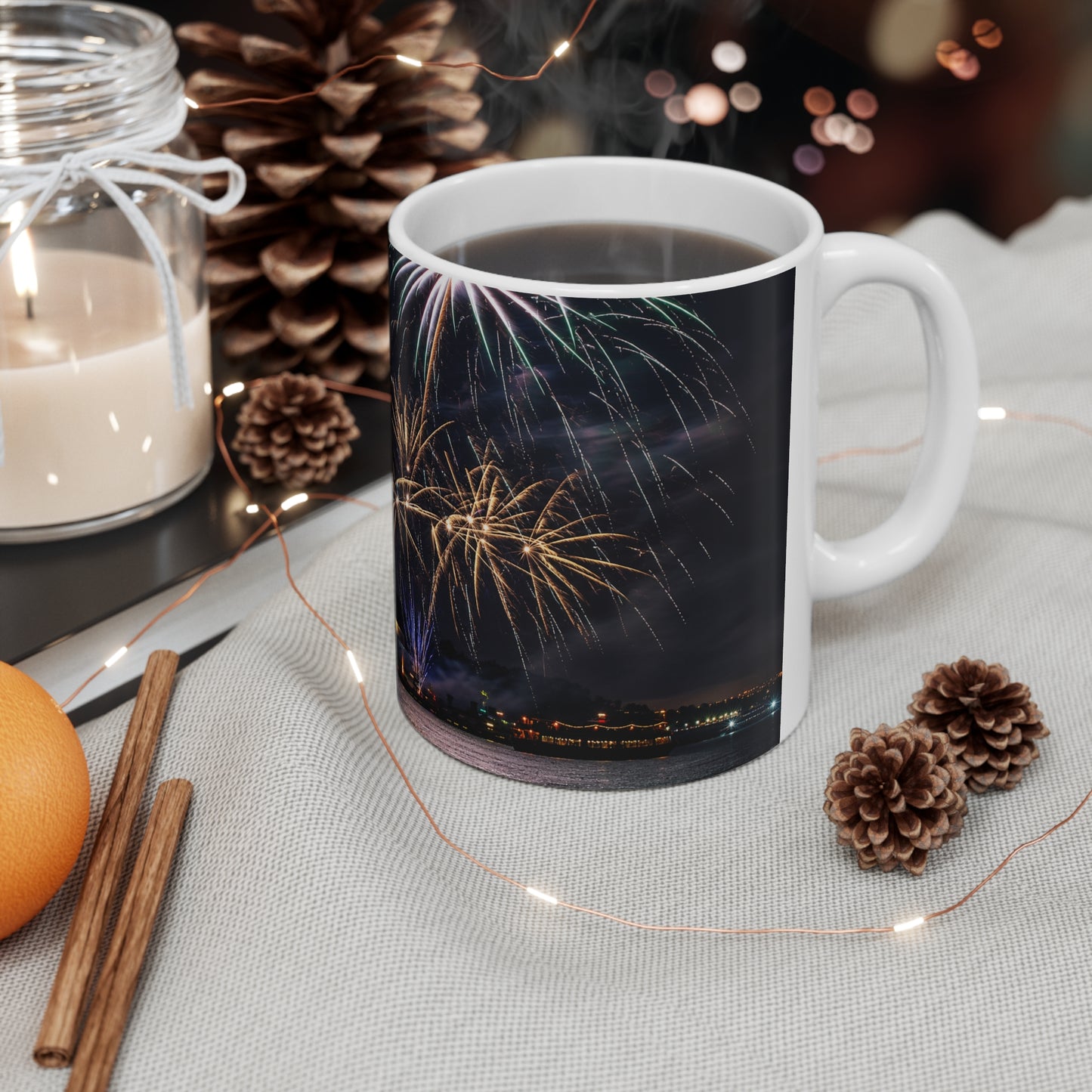Statue of Liberty Fireworks Coffee Mug — 11oz/15oz Ceramic