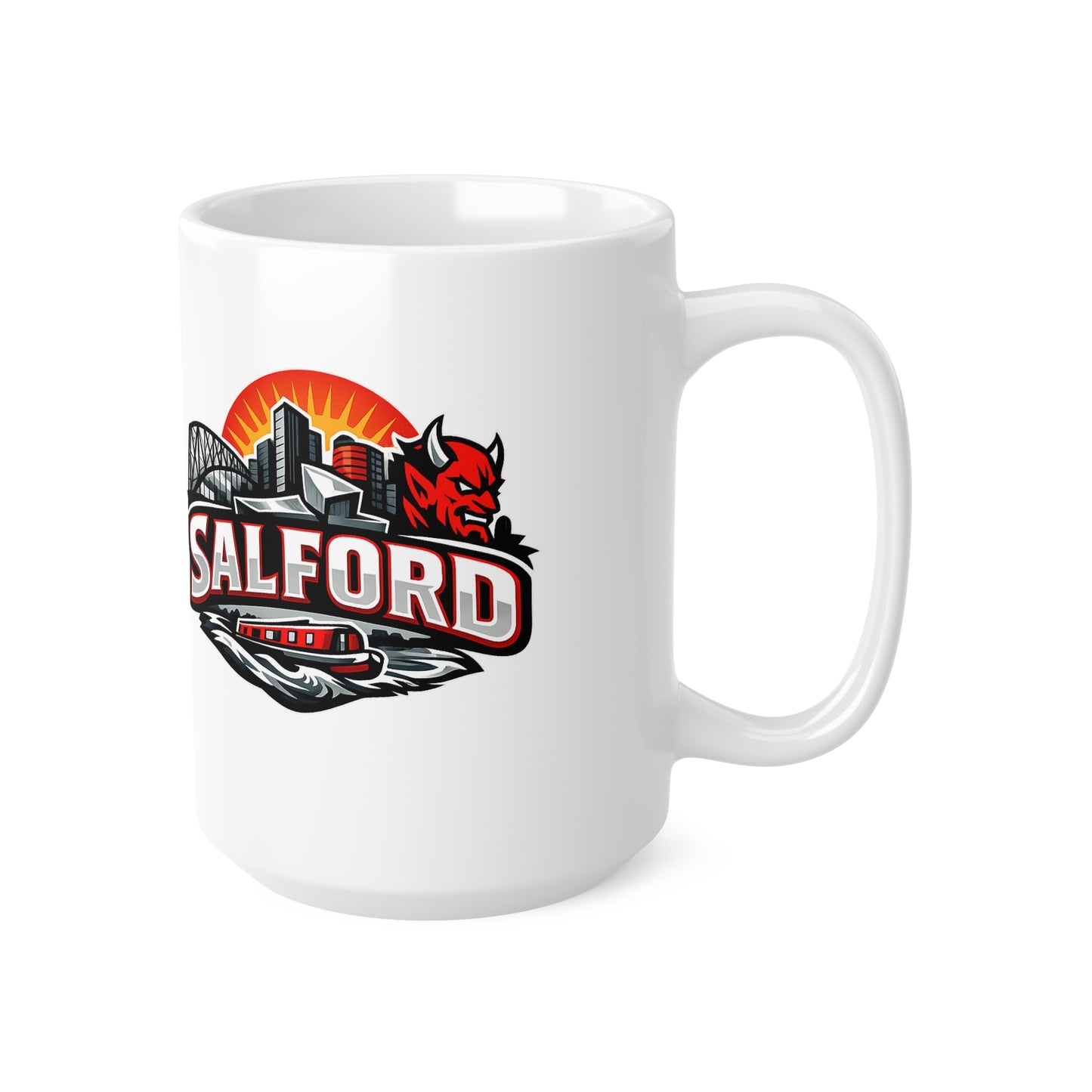 Salford City Skyline Coffee Mug – Devils Logo Ceramic Cup (11oz & 15oz)