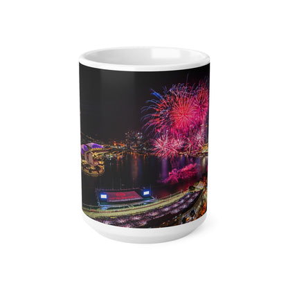 Singapore Night Skyline Coffee Mug — Marina Bay Fireworks 11oz/15oz