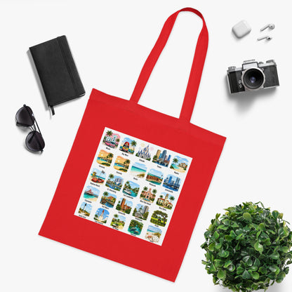 Florida City Landmarks Collage Cotton Tote – Vintage Travel Postcard Design
