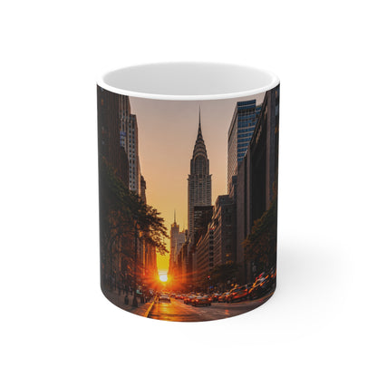 New York Sunset Ceramic Coffee Mug — Manhattan Skyline 11oz & 15oz