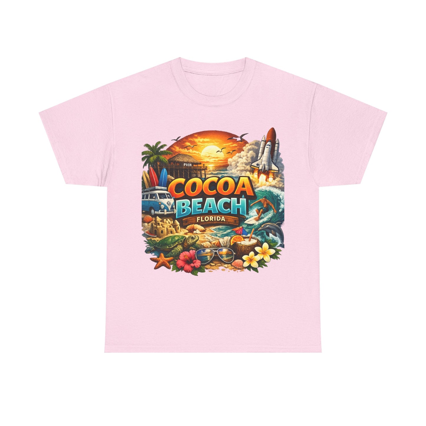 Cocoa Beach Florida Sunset Surf T-Shirt — Retro Beach Vacation Graphic Tee