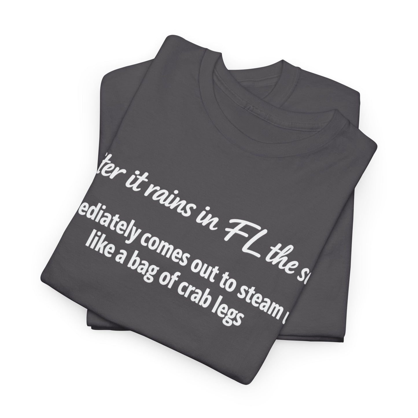 Florida Heat Tee — "after it rains in FL the sun immediately comes out to steam us like a bag of crab legs"