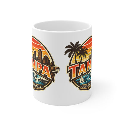 Tampa Retro Sunset Coffee Mug — Ceramic 11oz/15oz (Sunshine State Design)