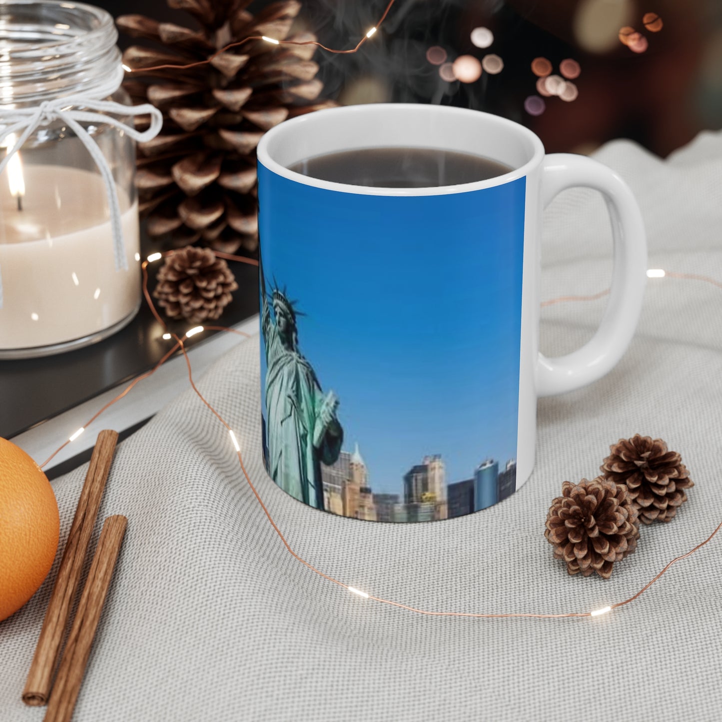 New York Skyline Ceramic Mug – Statue of Liberty & One World Trade Center, 11oz/15oz