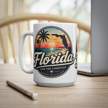 Florida Sunset Coffee Mug — Retro Palm Beach Ceramic Cup (11oz & 15oz)