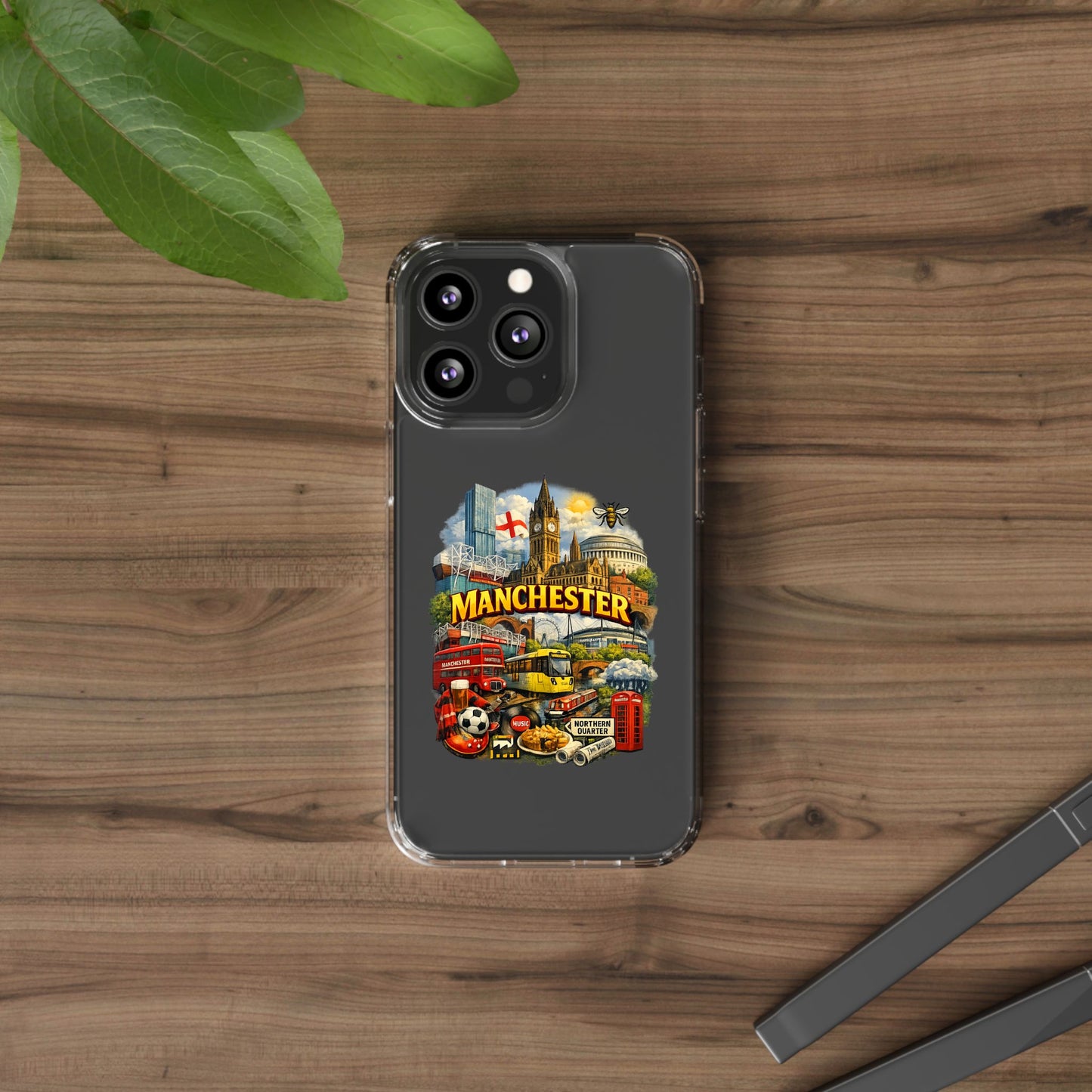 Manchester Landmark Clear Phone Case — Cityscape Collage Design