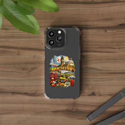 Manchester Landmark Clear Phone Case — Cityscape Collage Design
