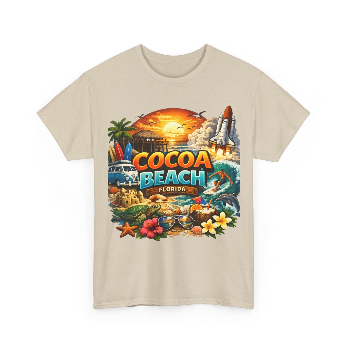 Cocoa Beach Florida Sunset Surf T-Shirt — Retro Beach Vacation Graphic Tee