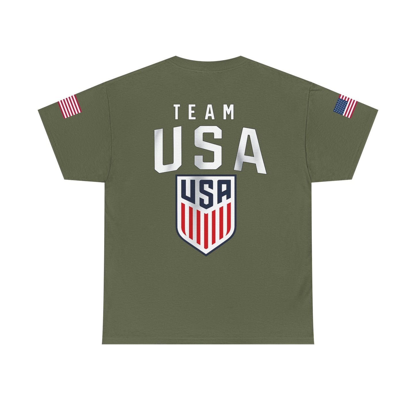 Team USA Flag T‑Shirt — Patriotic Navy Tee with Back Shield Logo