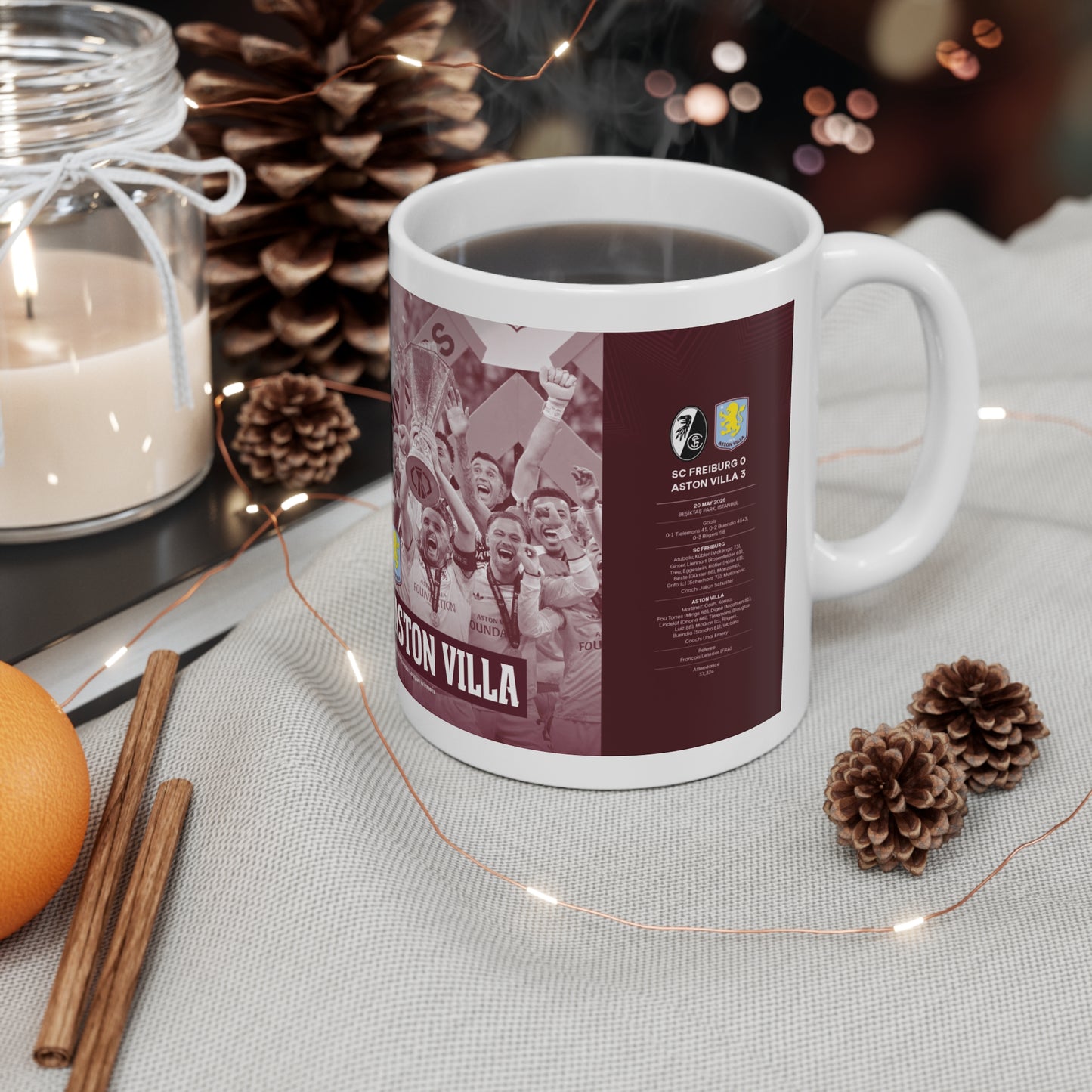 Aston Villa 2026 UEFA Europa League Winners Ceramic Coffee Mug — Vintage Celebration Team Photo (11oz & 15oz)