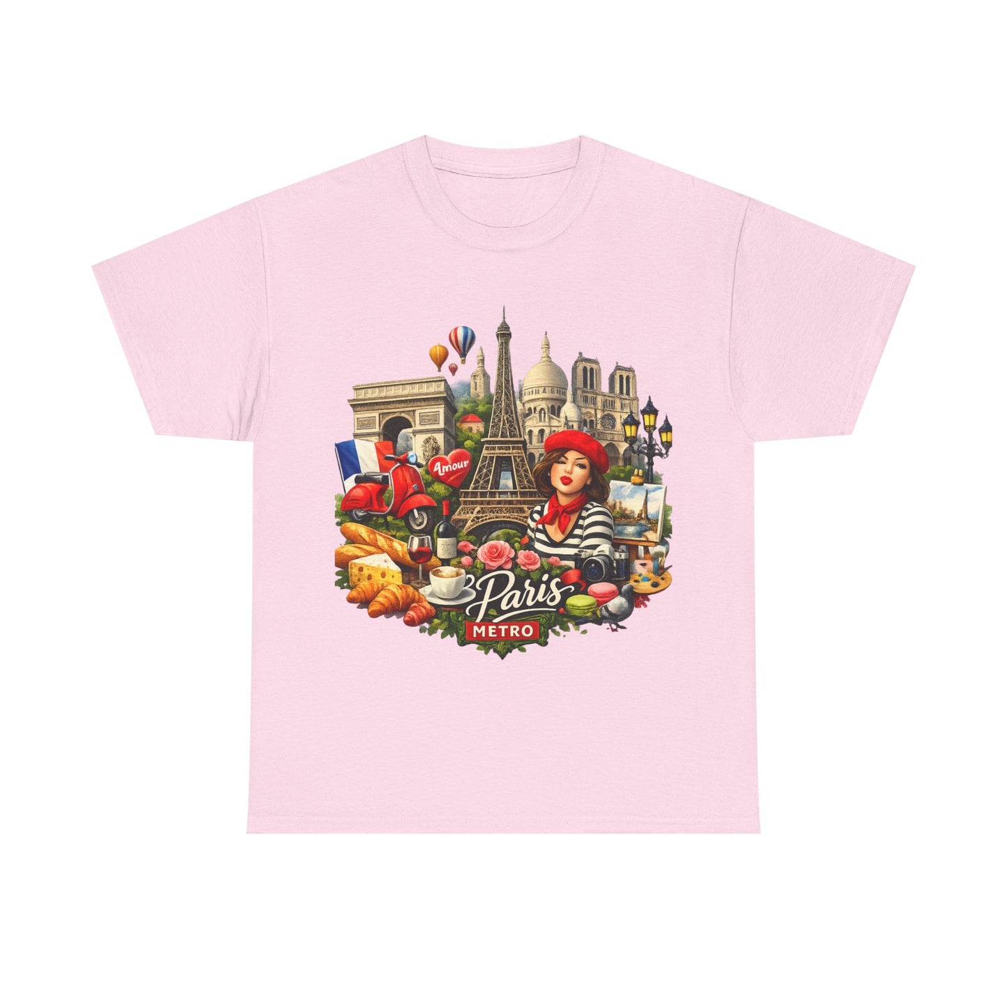 Paris Montage Tee — Eiffel Tower, Croissant & Metro Vintage Travel T‑Shirt