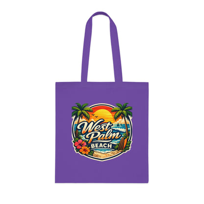 West Palm Beach Cotton Tote — Vintage Tropical Beach Palm Tree Design