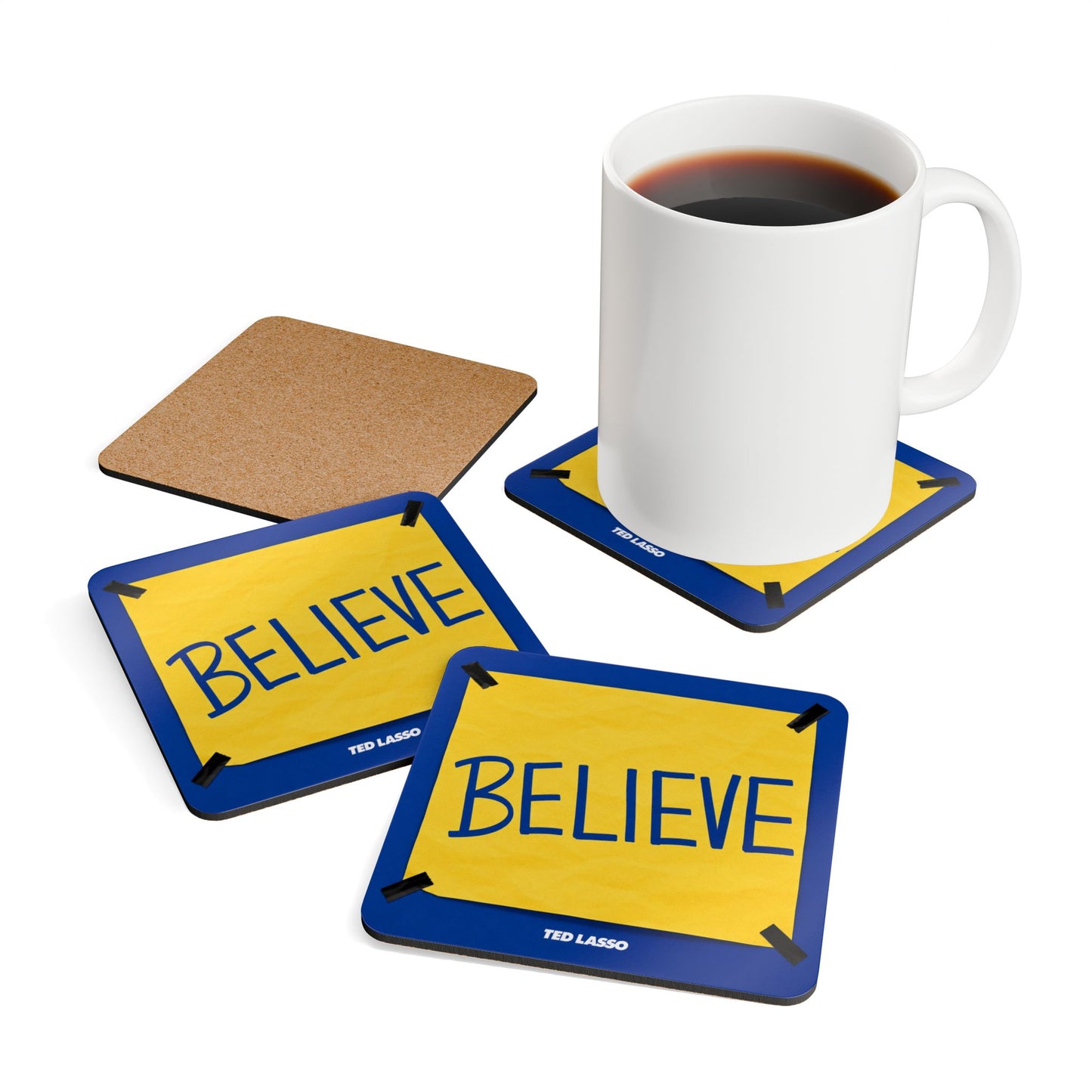 Believe Ted Lasso Unofficial Corkwood Coaster Set — Ted Lasso Inspirational Drink Coasters